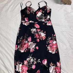 Floral black dress with slit